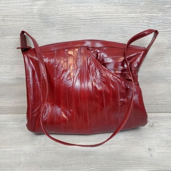 Vintage Eel skin quilted zip top cross body bag - Picture 13 of 13